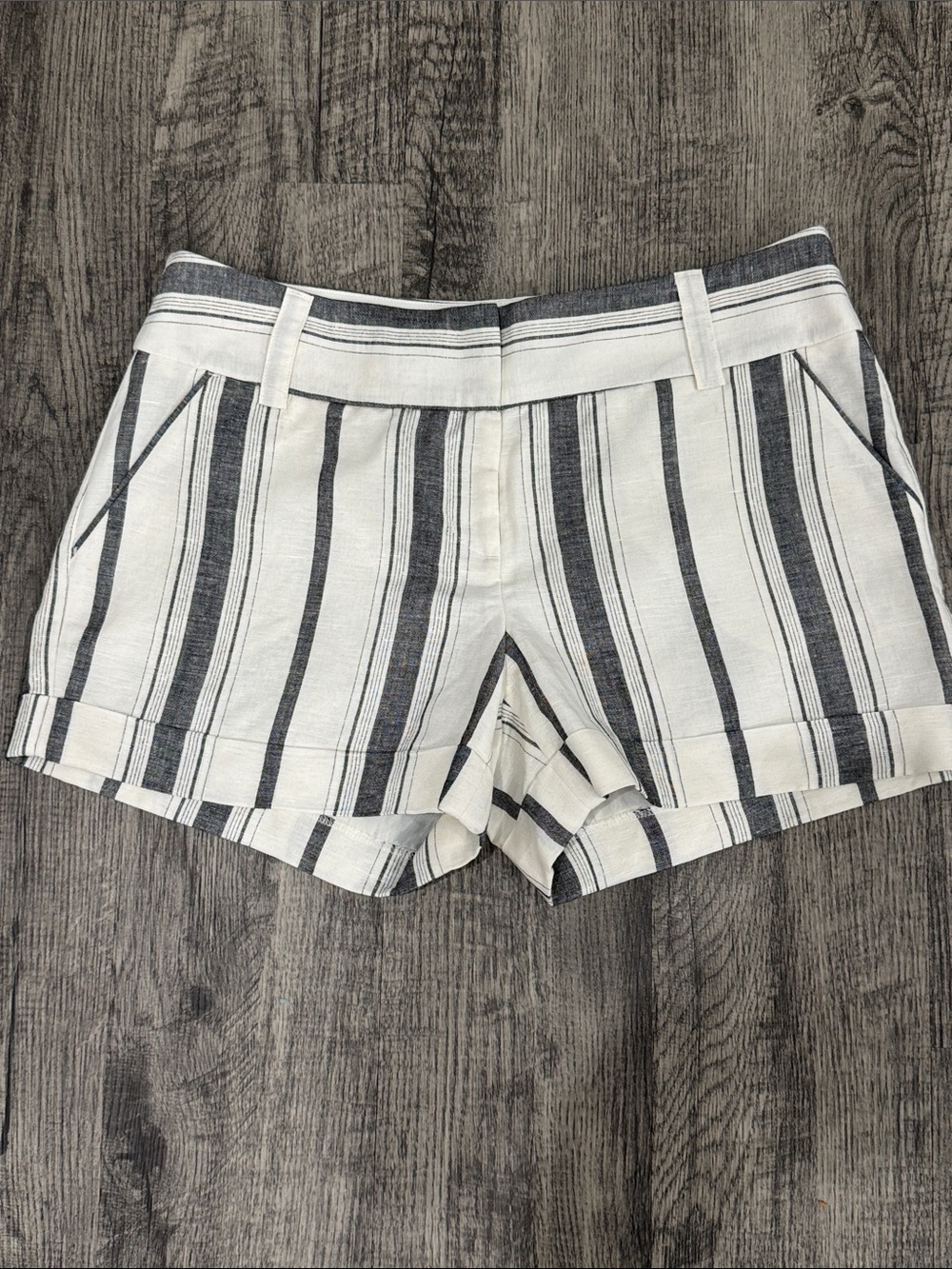 Express Gray and White Striped Bermuda Shorts